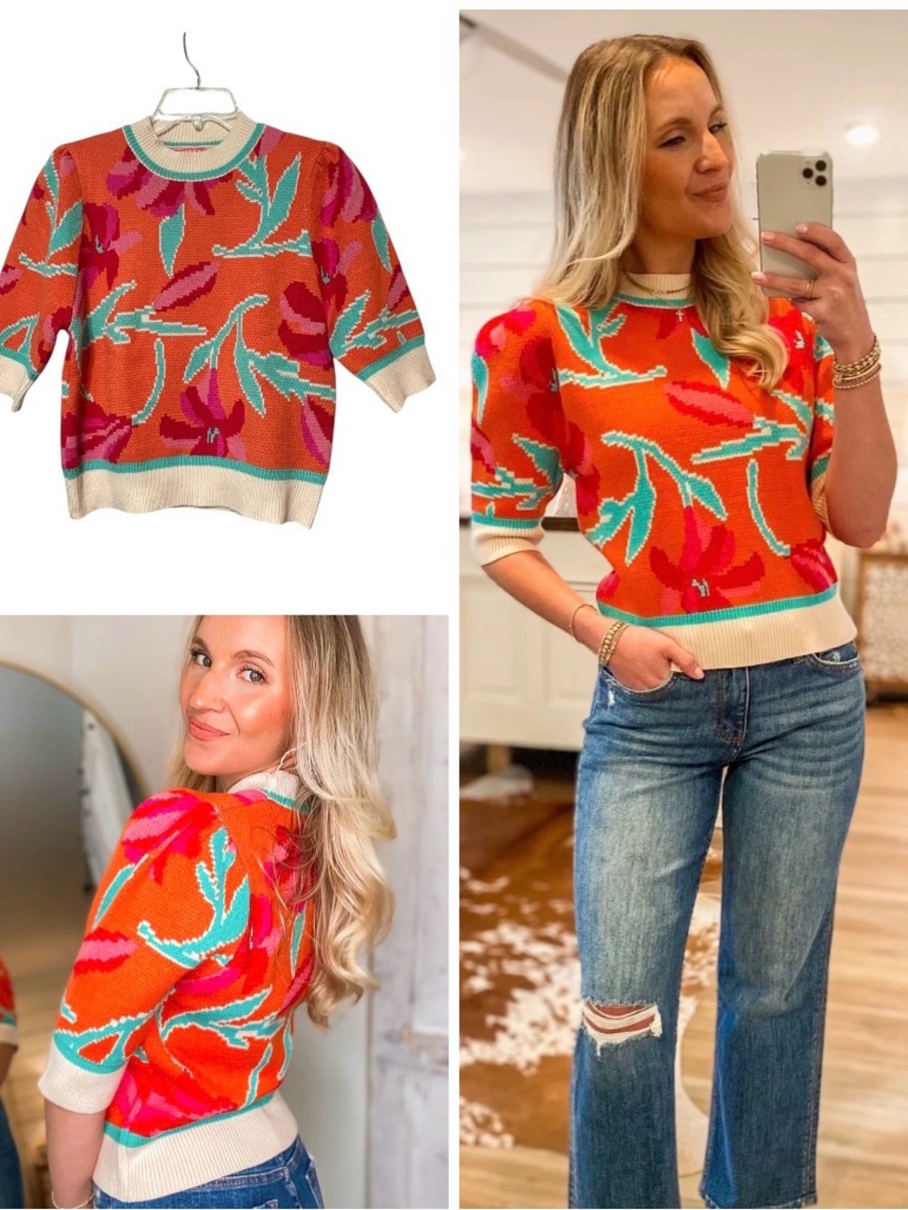 THML Floral puff sleeve sweater